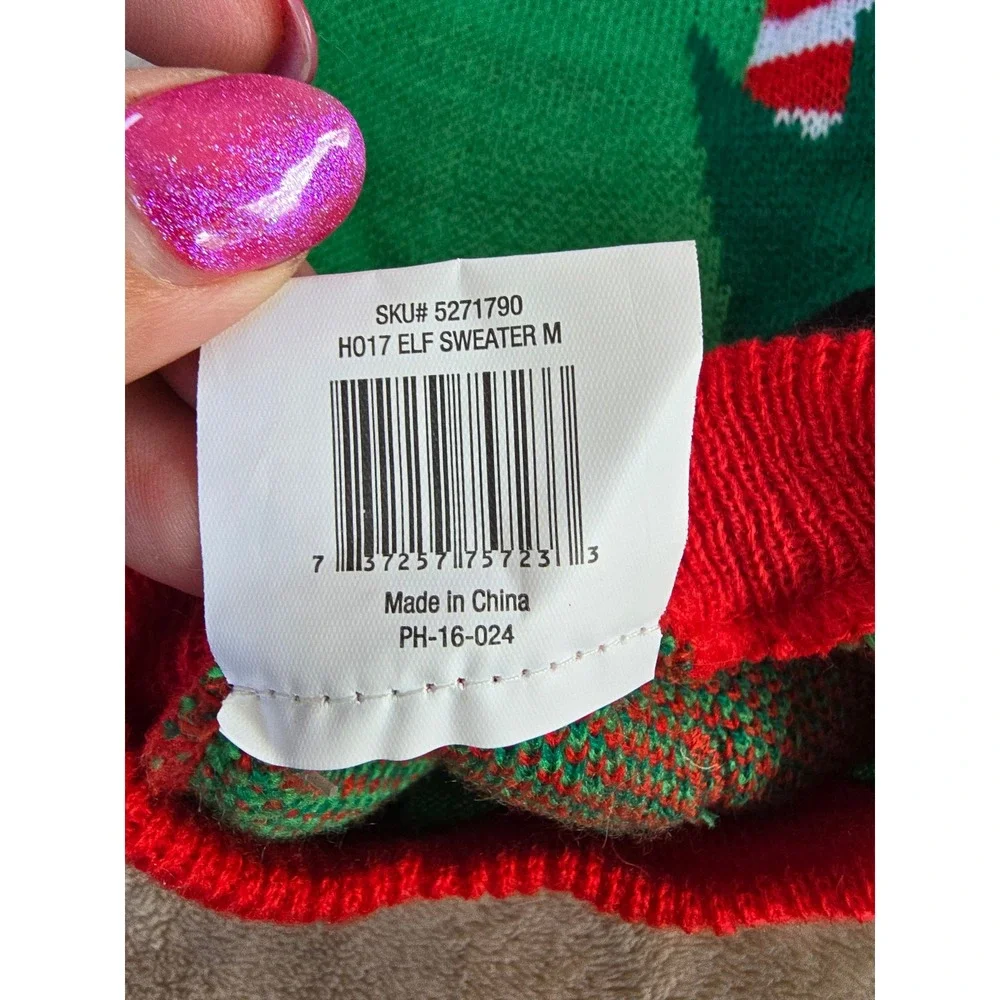 Pet Holiday Collection Elf Dog Sweater Green Red Christmas Jingle Bells Medium